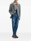 Brunello Cucinelli cashmere macro houndstooth tailor blazer with peak lapels and metal buttons