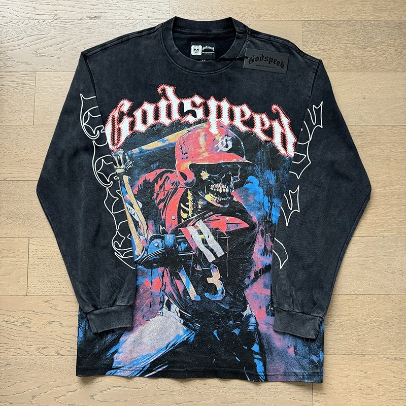 Godspeed Baseball Skeleton Graphic Long-Sleeve T-Shirt