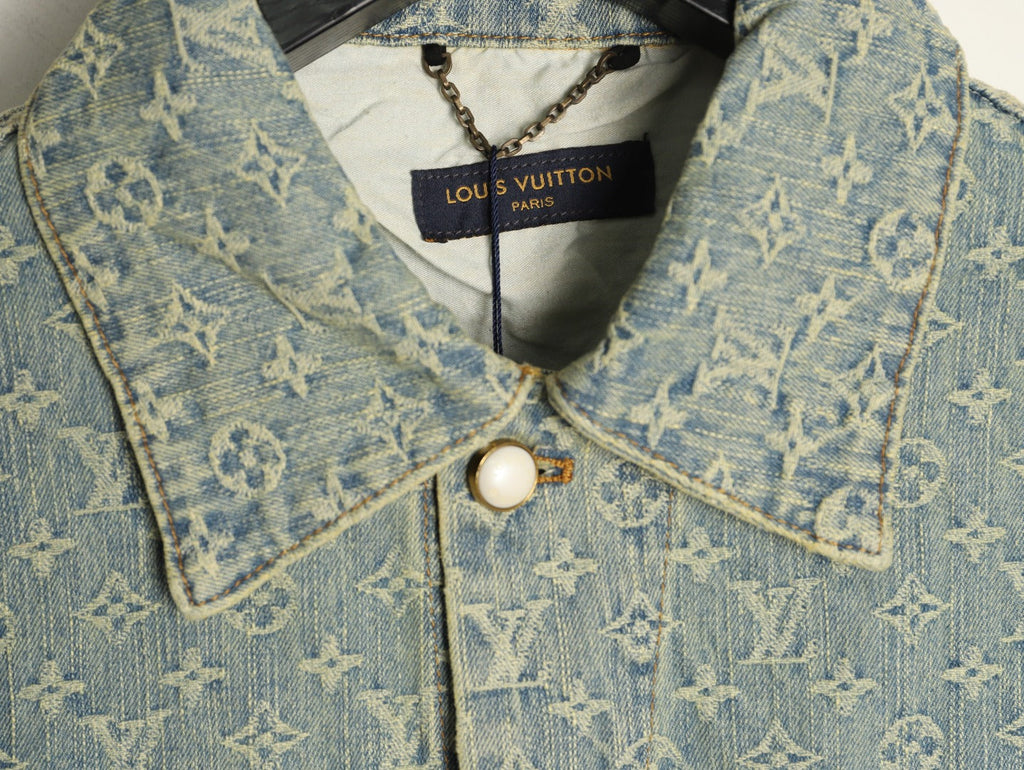 Louis Vuitton Monogram-Style Faded Denim Jacket - Gray